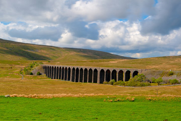 Famous Ribblehead Viaduct in Yorkshire Dales,England.It is 440 y