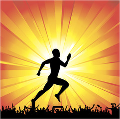 Silhouette of the runner on abstract background.