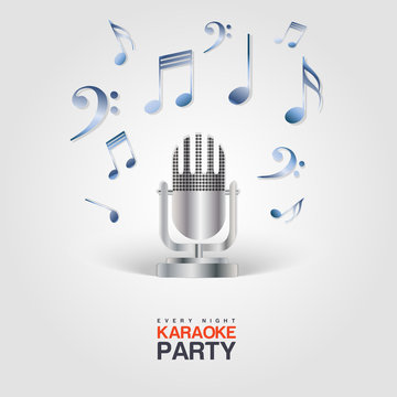 Karaoke Party poster with microphone and musical notes