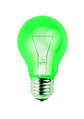 Green light bulb isolated on white background.