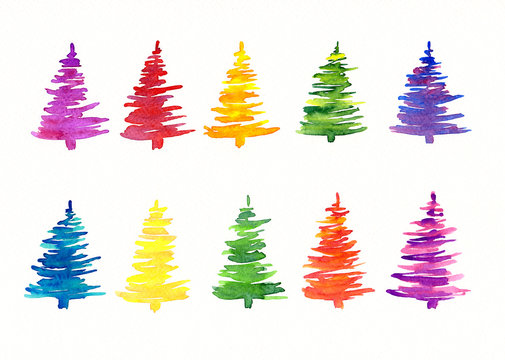 Handgemalte abstrakte Weihnachtsbäume