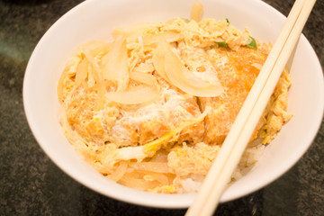 Japanese breaded deep fried pork with egg on steamed rice