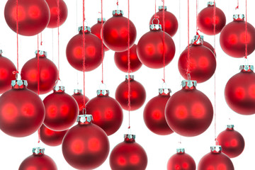 Background of Red Christmas balls with selective focus