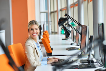 Fototapeta premium Successful business woman and man working at the office