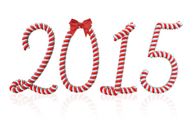 Happy New Year 2015 with Candy Cane Font and Red Bow