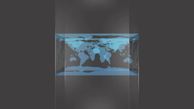 Transparent block showing world map on grey background