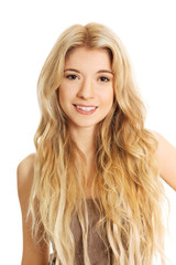 Portrait of smiling young caucasian woman