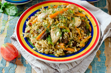 Pilaf of lamb with beans mung