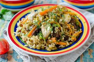 Pilaf of lamb with beans mung