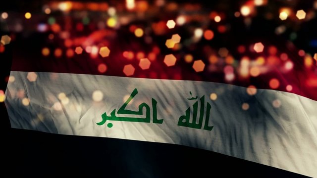 Iraq Flag Light Night Bokeh Abstract Loop Animation
