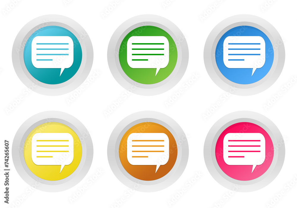 Poster set of rounded colorful buttons with conversation symbol