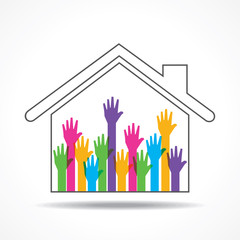 Group of up hands in the home stock vector