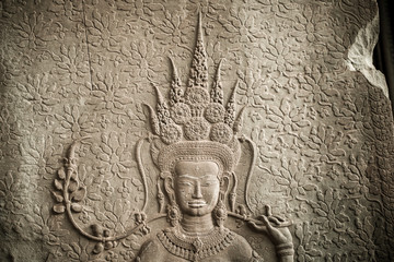 The Apsara decoration in Angkor wat the world heritage site in Siam Reap, Cambodia.