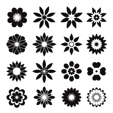 Set of black geometric flowers