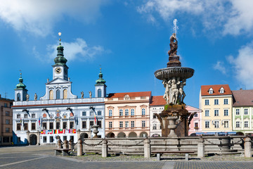 Obraz premium Main square and town hall, Ceske Budejovice, Czech republic