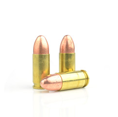 9mm bullet for a gun isolated on white background.
