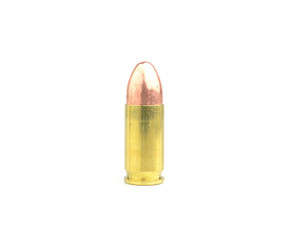 9mm bullet for a gun isolated on white background.