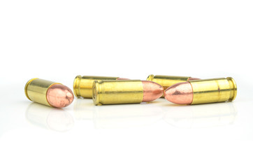 9mm bullet for a gun isolated on white background.