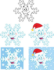 Snowflake Cartoon Mascot Character. Collection Set