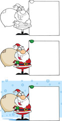 Fototapeta premium Santa Claus With Big Sign. Collection Set