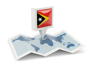 Square pin with flag of east timor on the map