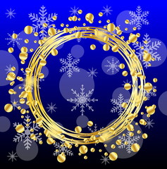 christmas background with gold spangles and snowflakes
