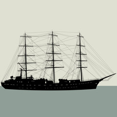 Ship sailing boat silhouette isolated on white background. Vecto