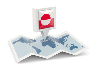 Square pin with flag of greenland on the map