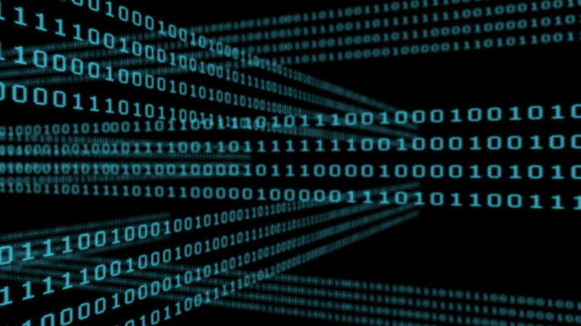 Binary code grid on black background