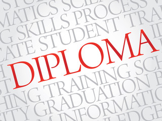 DIPLOMA. Word education collage on gray vector background