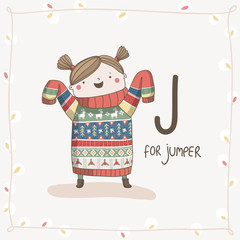 Cute vector Alphabet Christmas. Letter J - Jumper - 74271810