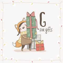 Cute vector Alphabet Christmas. Letter G - Gifts - 74271816