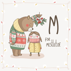 Cute vector Alphabet Christmas. Letter M - Mistletoe - 74272033