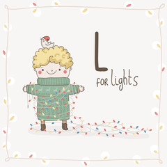 Cute vector Alphabet Christmas. Letter L - Lights