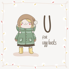 Cute vector Alphabet Christmas. Letter U - Ugg Boots - 74272059