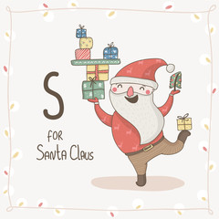 Cute vector alphabet Christmas. Letter S - Santa - 74272063