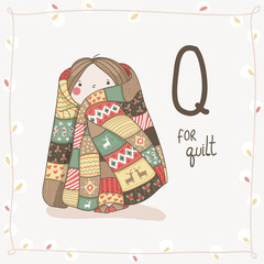 Cute vector alphabet Christmas. Letter Q - Quilt - 74272068