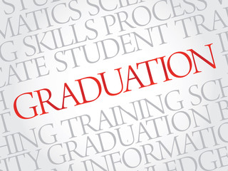 GRADUATION. Word education collage on gray vector background