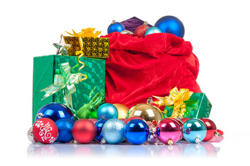 Bag of Santa Claus with gifts and Christmas toys