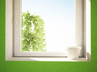 white pot on the windowsill