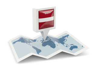 Square pin with flag of latvia on the map