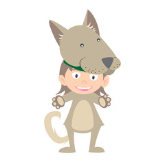 illustration of baby in a dog fancy dress costume vector