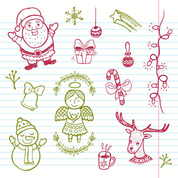 Hand drawn funny Christmas set