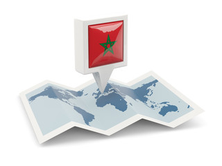 Square pin with flag of morocco on the map