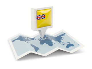 Square pin with flag of niue on the map