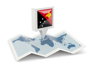 Square pin with flag of papua new guinea on the map