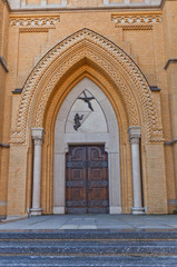 Fototapeta na wymiar Portal of Cathedral of St Stanislaus Kostka (1912) in Lodz, Pola