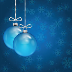 New Year's and Christmas background with blue Christmas tree bal