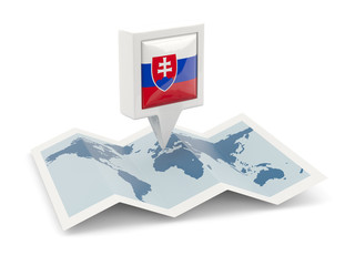 Square pin with flag of slovakia on the map