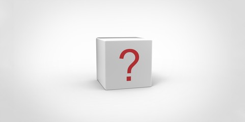 3D white cube with red question mark